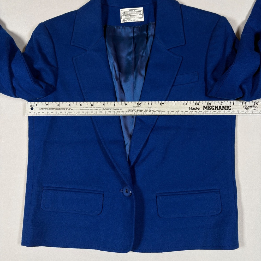 Vtg Miss Pendleton Wool Blazer Jacket Womens Royal Cobalt Blue Crop Small 4 6 - Picture 5 of 12